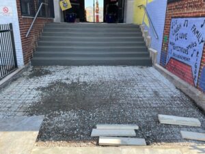 school concrete steps after